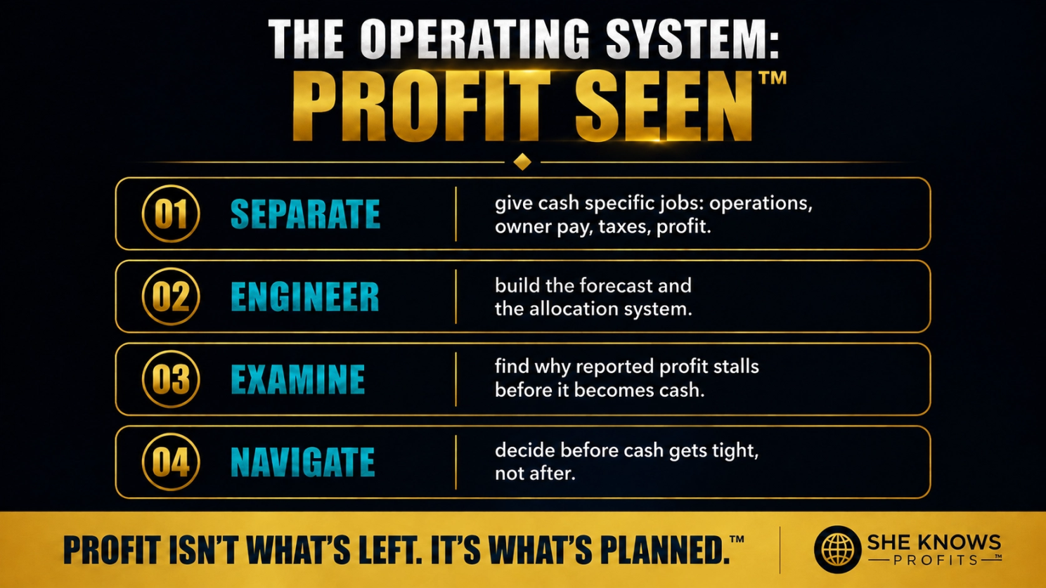 The operating system: Profit SEEN — Separate, Engineer, Examine, Navigate